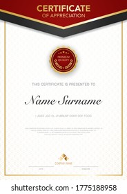diploma certificate template red and gold color with luxury and modern style vector image, suitable for appreciation.  Vector illustration.