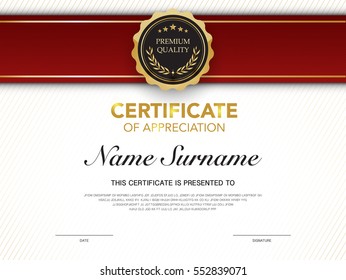 diploma certificate template red and gold color with luxury and modern style vector image.