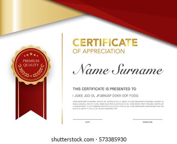 diploma certificate template red and gold color with luxury and modern style vector image.