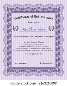 Diploma or certificate template.  Retro design.  Easy to print.  Vector illustration.  Violet color.