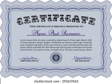 Diploma or certificate template. Retro design. With quality background. Border, frame.