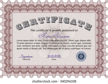 Diploma or certificate template. Retro design. Border, frame.Printer friendly. 