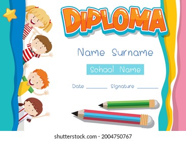 Diploma or certificate template for school kids  illustration