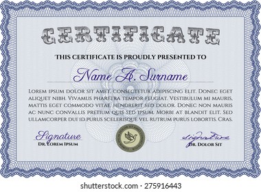 Diploma or certificate template. Superior design. Frame certificate template Vector.With linear background. 