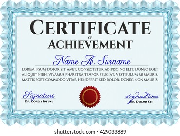 Diploma or certificate template. Superior design. Vector pattern that is used in currency and diplomas.Complex background. Light blue color.