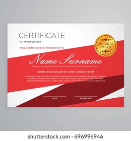 diploma certificate template vector design in red color