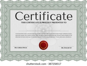 Diploma or certificate template. Vector illustration. With complex background. Lovely design. Green color.