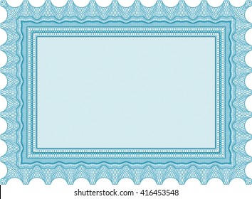 Muster für Diplom oder Zeugnis. Vektorgrafik. Schönes Design. Mit komplexem Hintergrund. Hellblaue Farbe.