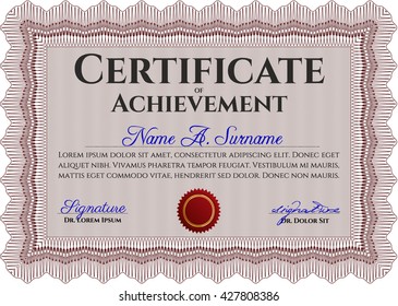 Diploma or certificate template. Vector illustration. With complex background. Lovely design. Red color.