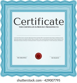 Diploma o plantilla de certificado. Ilustración vectorial. Bonito diseño. Con un fondo complejo. Color azul claro.