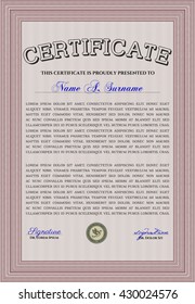 Diploma o plantilla de certificado. Ilustración vectorial. Con un fondo complejo. Bonito diseño. Color rojo.