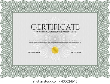 Diploma or certificate template. Vector illustration. With complex background. Lovely design. Green color.