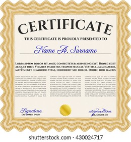 Diploma or certificate template. Vector illustration. With complex background. Lovely design. Orange color.
