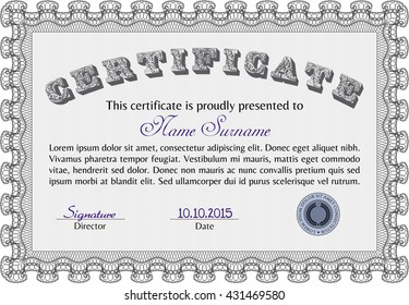Diploma or certificate template. Vector pattern that is used in currency and diplomas.Complex background. Superior design. Grey color.