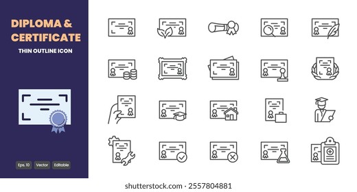 diploma and certificate thin outline icon vector design good for web and mobile app