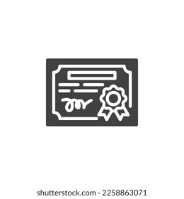 Diploma certificate vector icon. filled flat sign for mobile concept and web design. Graduation diploma glyph icon. Symbol, logo illustration. Vector graphics
