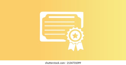 Diploma certificate vector icon. Certificate reward vector flat design vector illustration on yellow background.