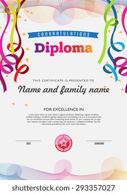 Diploma a color Plantilla completa y bordes de gráfico