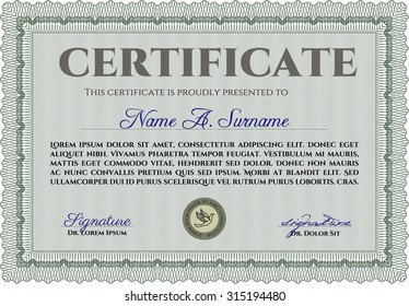 Diploma. Complex background. Artistry design. Detailed.