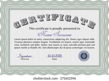 Diploma. Complex design. Frame certificate template Vector.With guilloche pattern and background. 