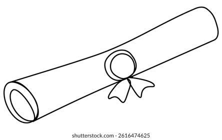 Diploma continuous line drawing. Education line concept. Student graduate symbol. Ancient manuscript. Vector illustration isolated on white.