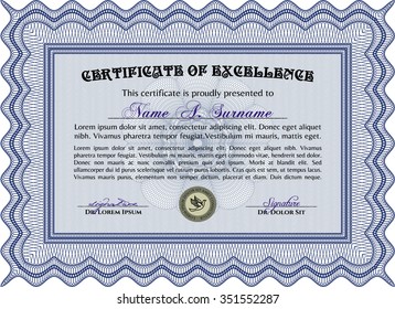 Diploma. Cordial design. Border, frame.With guilloche pattern. 