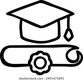 Diploma Grado Doodle Dibujado a mano Icono de Vector