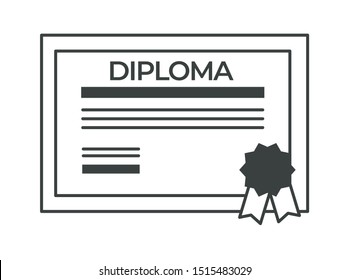 Diploma of degree obtaining, certificate for university student graduation vector. Isolated icon of page with text and wax stamp with ribbons. College or school final year completion flat style