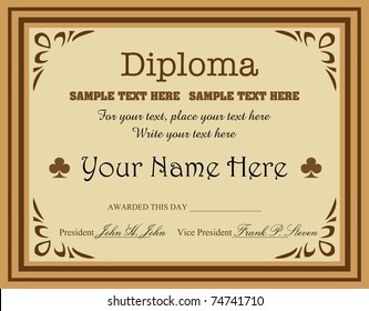 Diploma Design Brown Frame Decorative Elements Stock Vector (Royalty ...