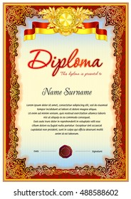 Diploma design template with hard vintage frame border