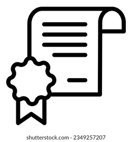 Diploma document line icon. Certified paper vector illustration isolated on white. Certificate with stamp outline style designed for and app.