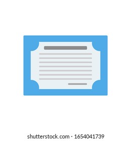 Diploma. Education document. Certificate. Text in a blue frame. Flat minimalistic design. Icon. Isolated cartoon illustration on white background.