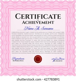 Diploma. Excellent design. With background. Border, frame. Pink color.