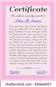 Diploma. Excellent design. With background. Border, frame. Pink color.