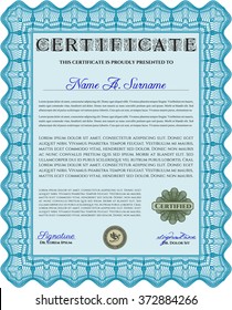 Diploma. Excelente diseño. Borde, marco. Con fondo. Color azul claro.