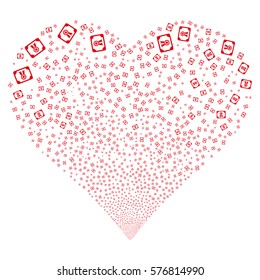 Diploma fireworks with heart shape. Vector illustration style is flat red iconic symbols on a white background. Object heart organized from scattered icons.