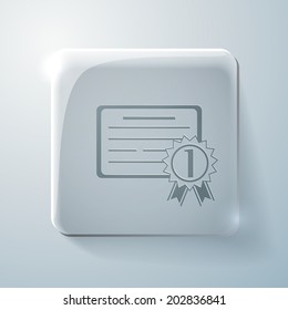 diploma for the first place. Glass square icon with highlights