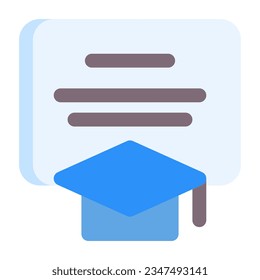 Diploma in flat icon. Certificate, graduation, mortarboard, education
