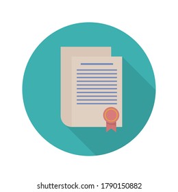 Diploma flat icon with long shadow. Certificate illustration. Vector.