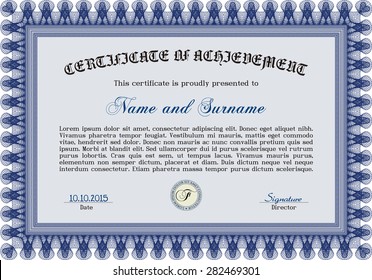 Diploma. Frame certificate template Vector.Cordial design. Printer friendly. 