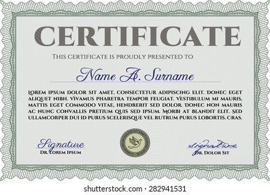 Diploma. Frame certificate template Vector.Cordial design. Printer friendly. 
