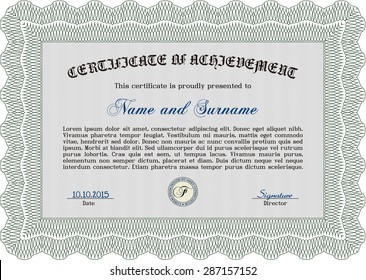 Diploma. Frame certificate template Vector.Cordial design. Printer friendly. 