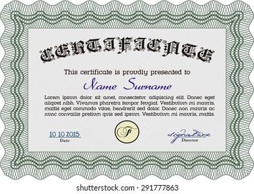 Diploma. Frame certificate template Vector.Cordial design. Printer friendly. 