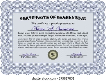 Diploma. Plantilla de certificado de marco Vector.Diseño cordial. Fácil de imprimir. 