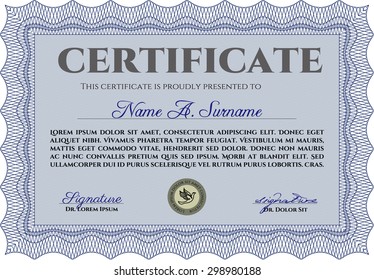 Diploma. Frame certificate template Vector.Cordial design. Printer friendly. 