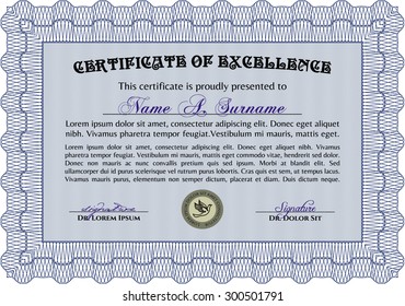 Diploma. Frame certificate template Vector.Cordial design. Printer friendly. 