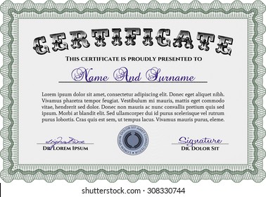 Diploma. Frame certificate template Vector.Cordial design. Printer friendly. 