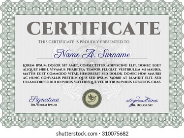 Diploma. Frame certificate template Vector.Cordial design. Printer friendly. 