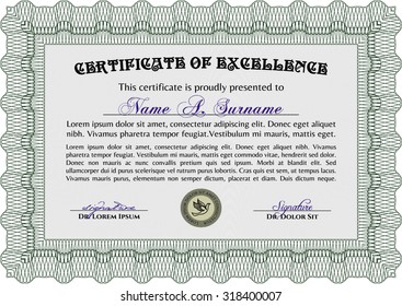 Diploma. Frame certificate template Vector.Cordial design. Printer friendly. 