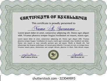 Diploma. Frame certificate template Vector.Cordial design. Printer friendly. 